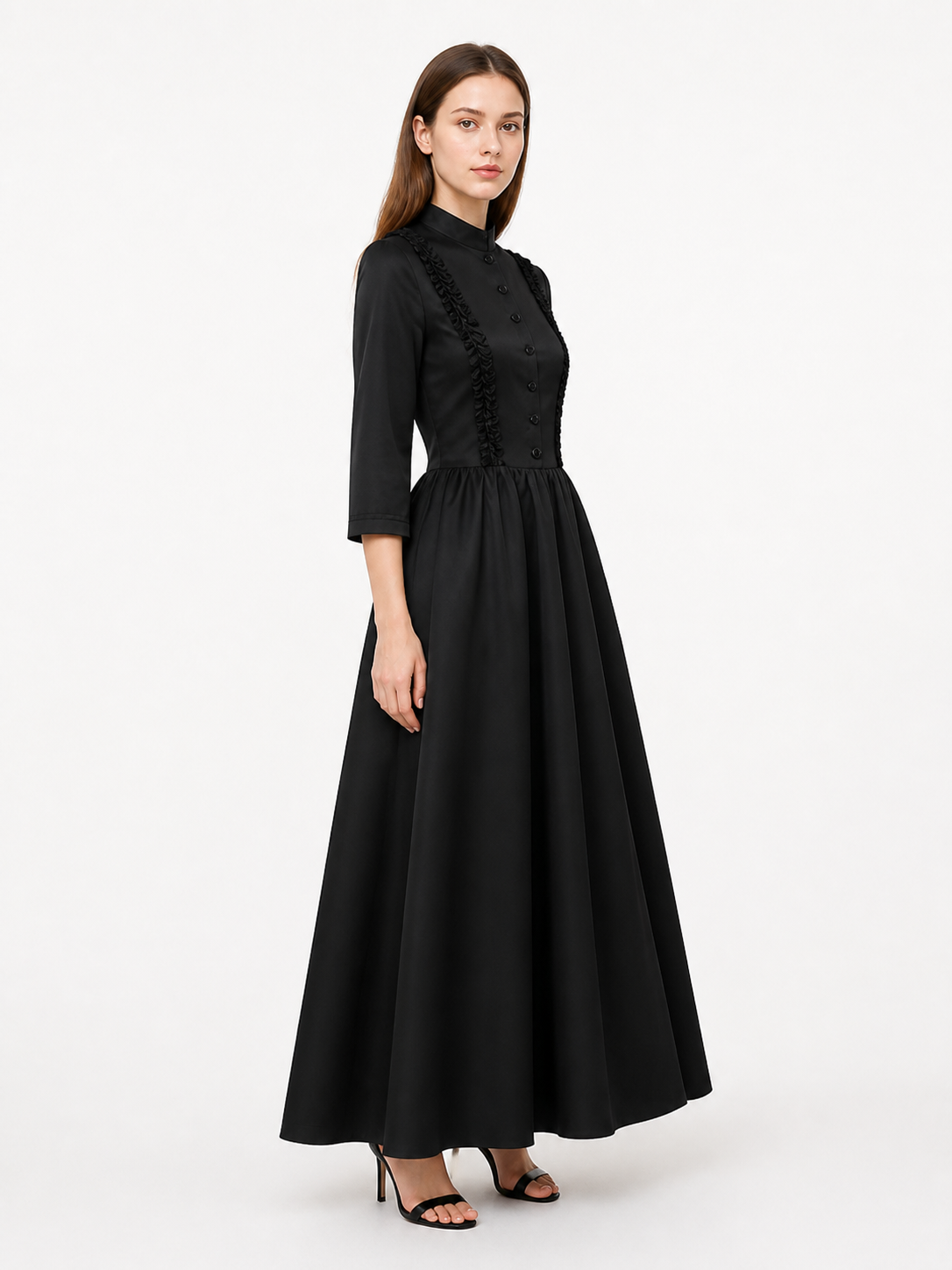 High-Neck Long-Sleeve Dress