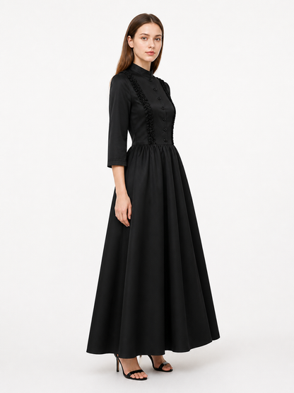 High-Neck Long-Sleeve Dress