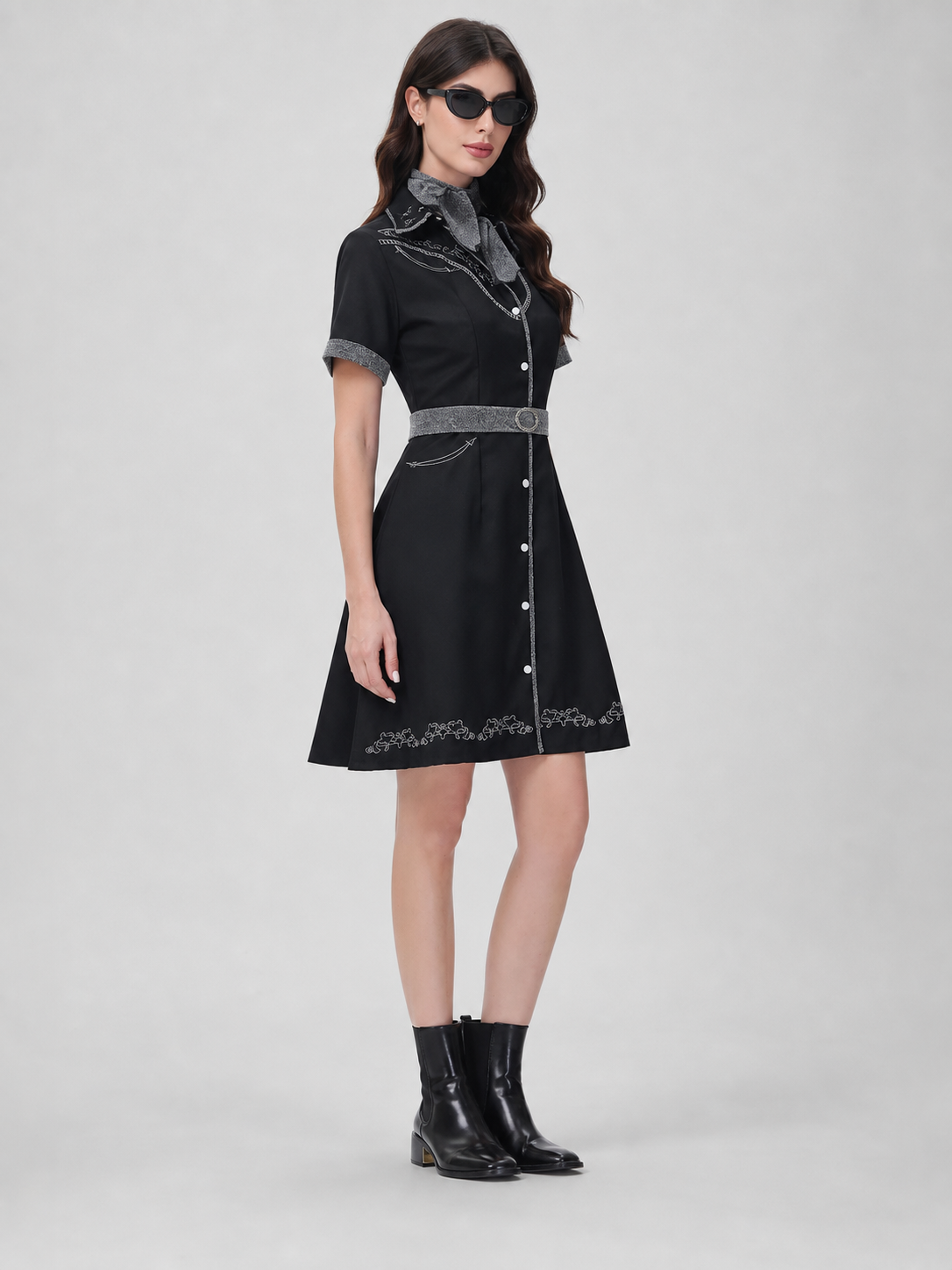 Western-Style Cosplay Dress with Belt and Bow side view