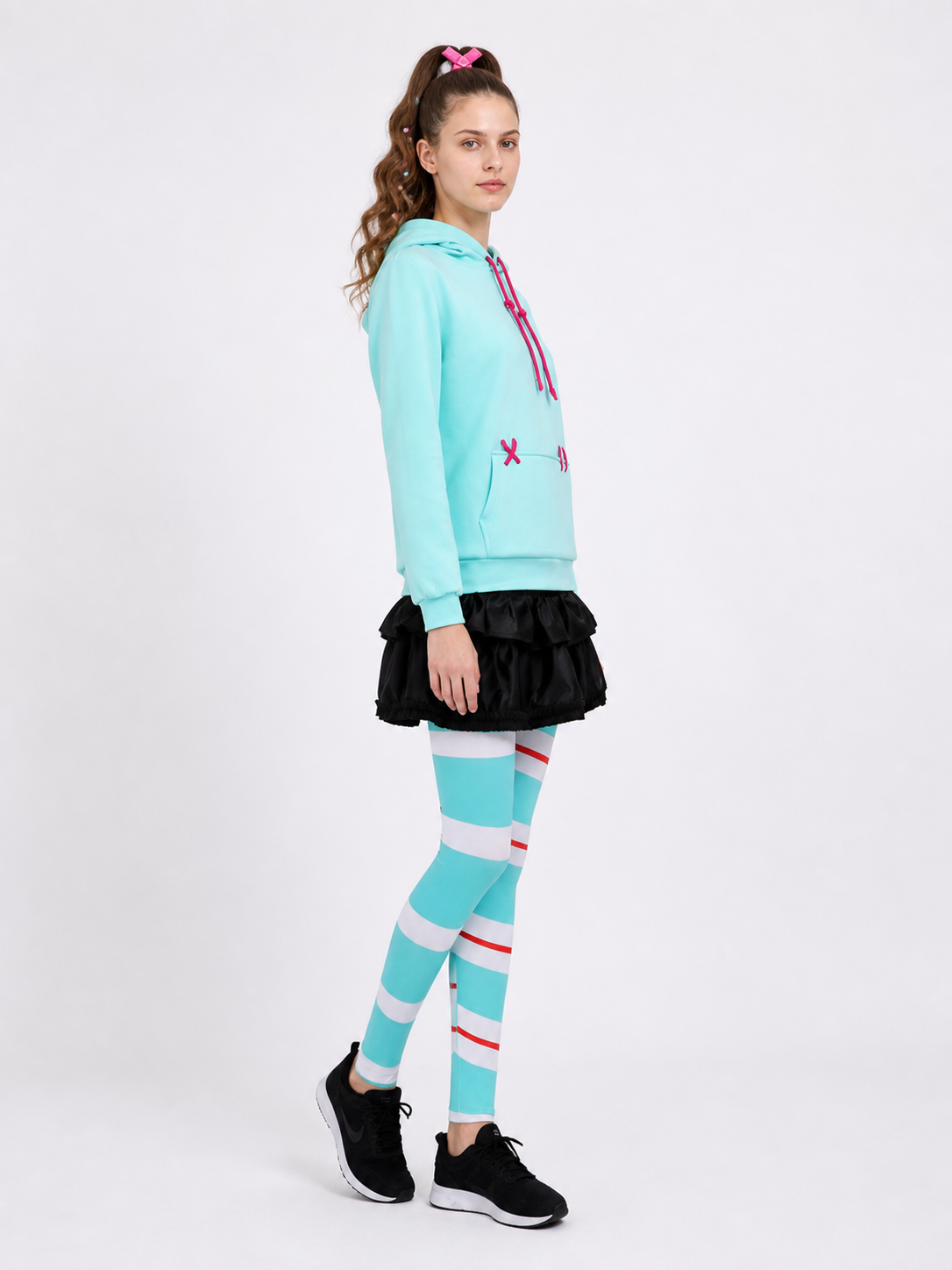 Vanellope Cosplay Costume, Hoodie and Skort side view