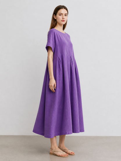 Loose A-Line Dress with Pleated Skirt side view