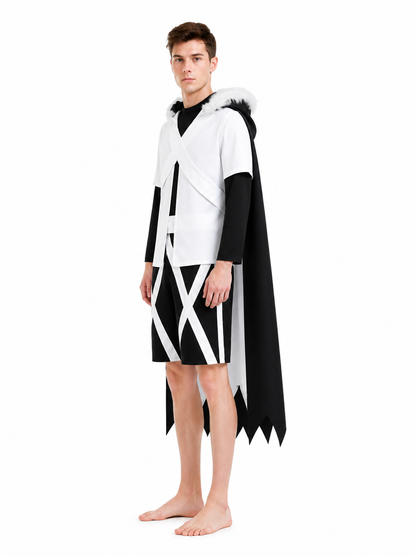 Cross Cosplay Costume with T-Shirt, Cape, and Shorts side view