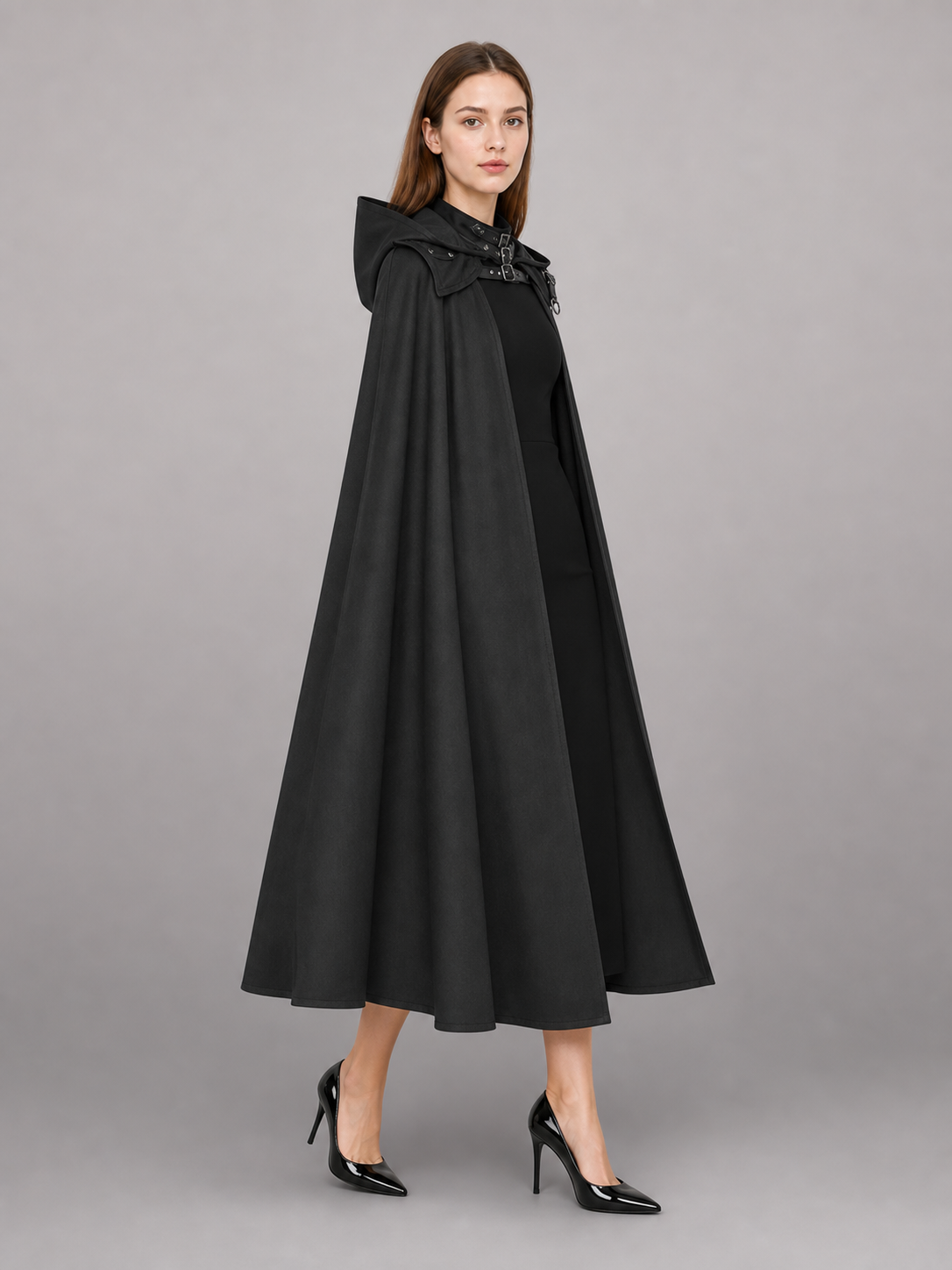 Black Medieval Hooded Carnival Cloak