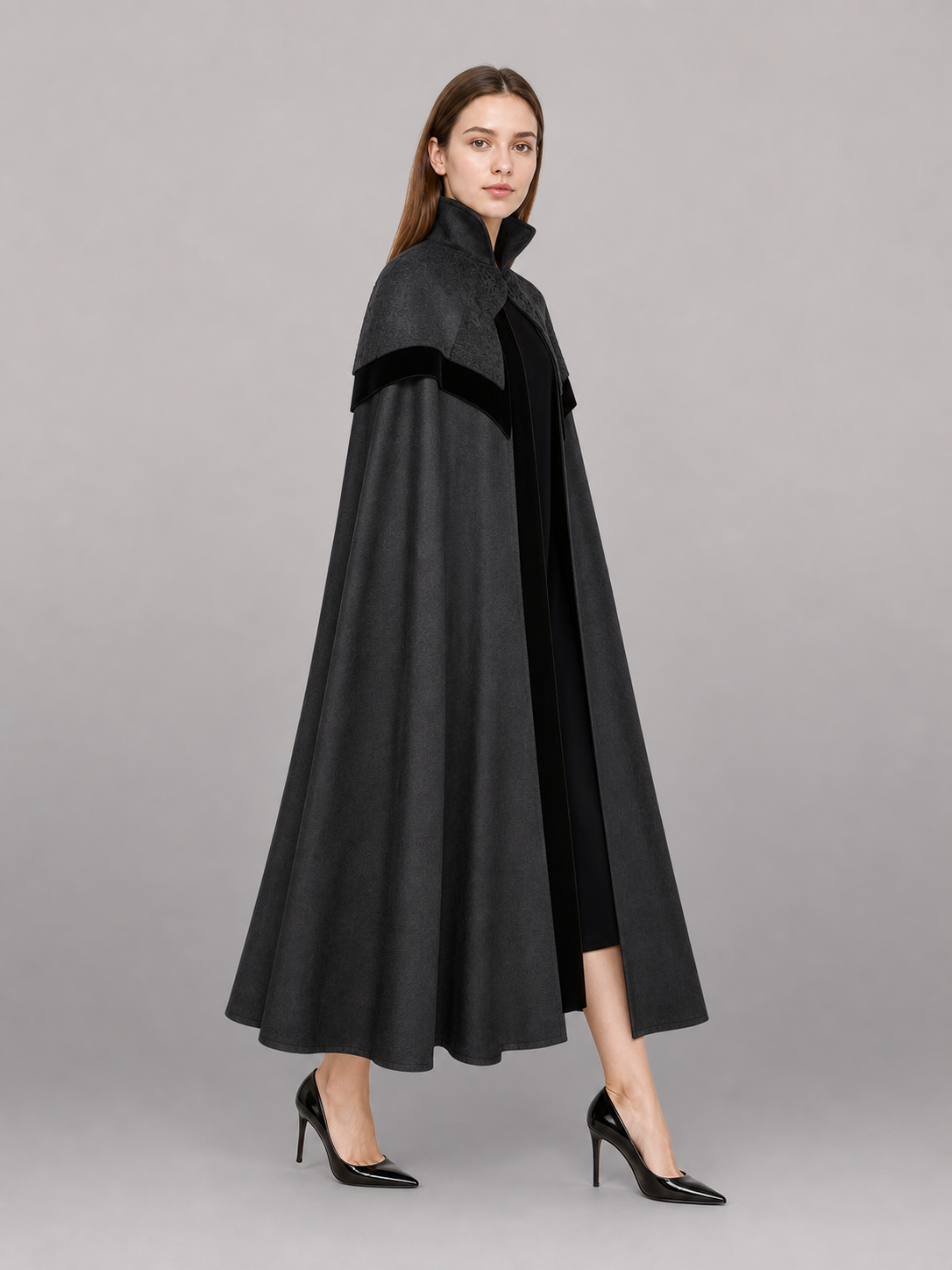 Black Costume Cloak with High Collar