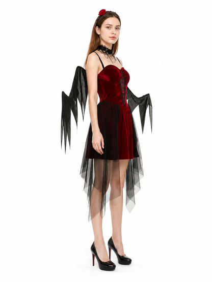 Black and Red Halloween Dress with Wings side view