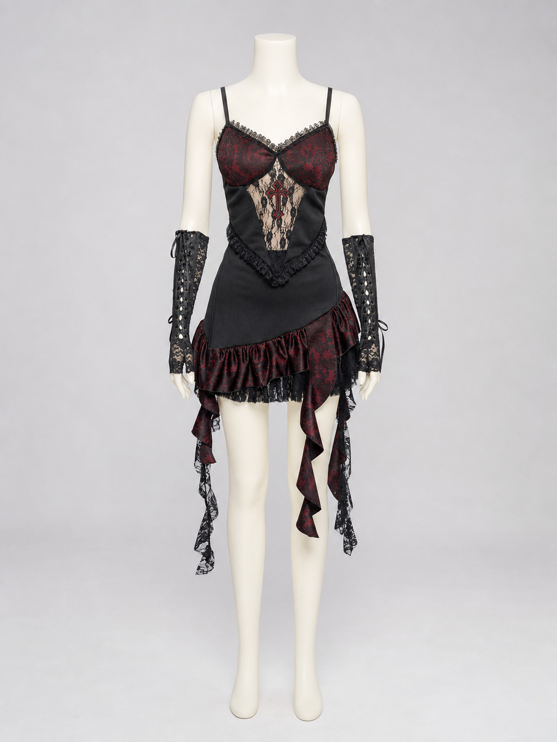 Gothic cosplay dress with lace and ruffles