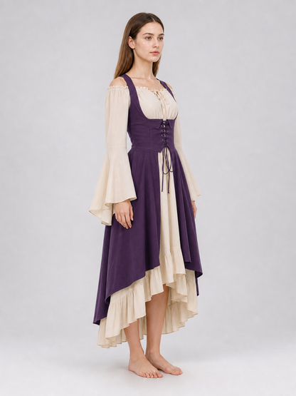 Purple Retro-Style Lace-Up Pinafore Dress