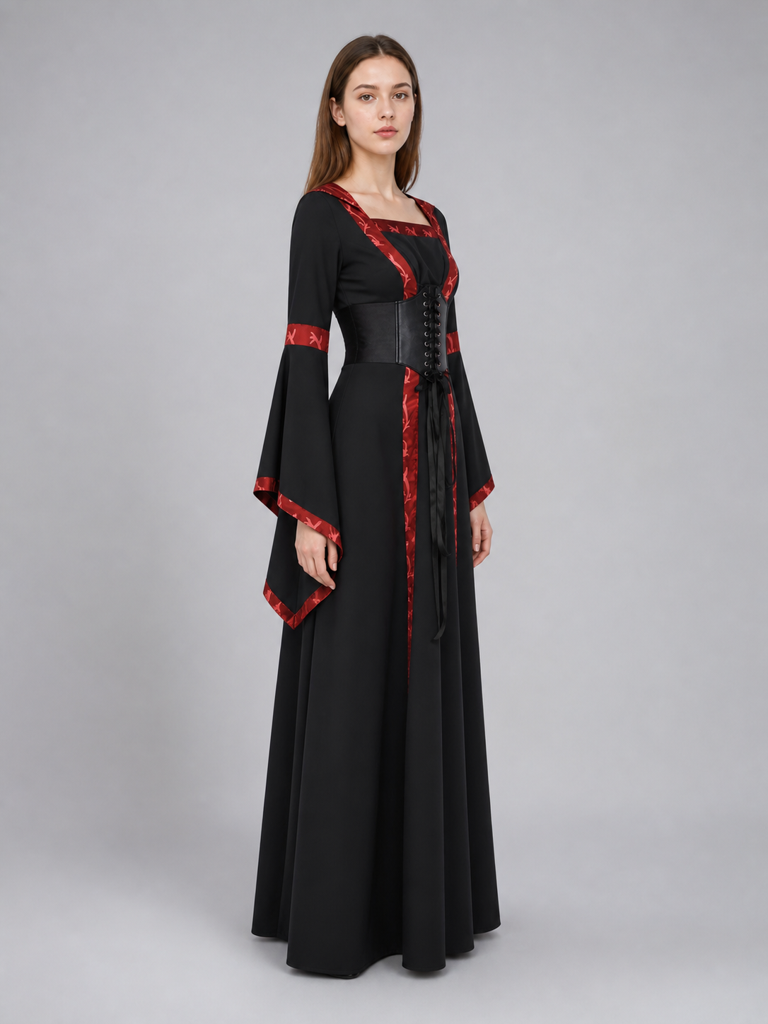 Black Gothic Dress with Hood and Lacing
