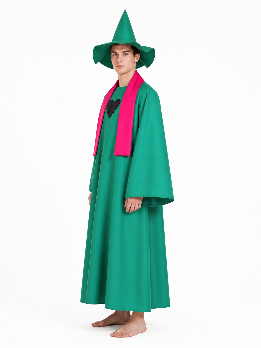 Ralsei Cosplay Costume from Undertale with a Pointed Hat and Scarf side view