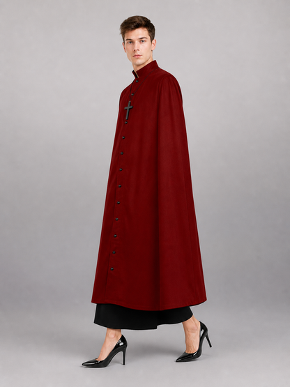 Long Burgundy Cassock with Collar and Buttons