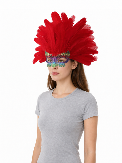Carnival Headpiece with Red Feathers