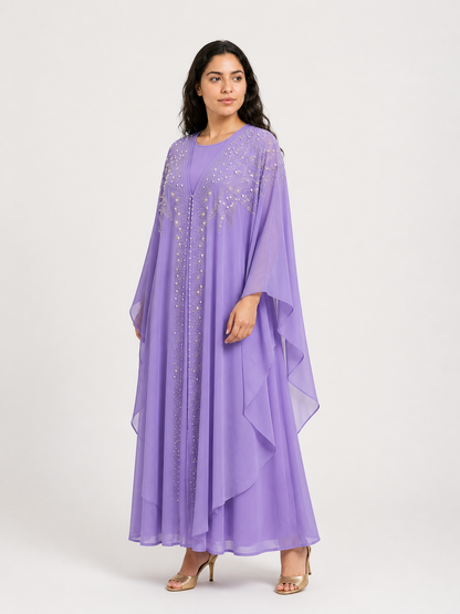 Dress-Cape Set with Hood TL621, Loose Fit side view