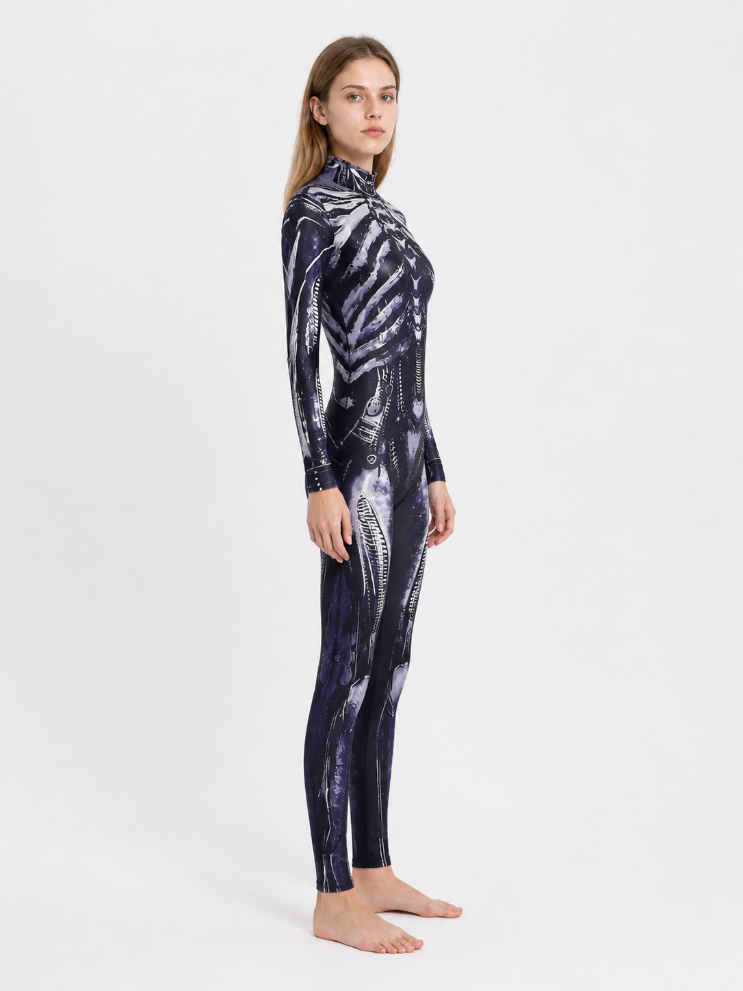 Halloween Skeleton Jumpsuit with Bone Print side view