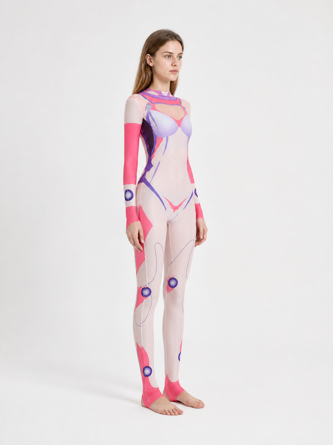 Form-Fitting Cosplay Jumpsuit with Geometric Print side view