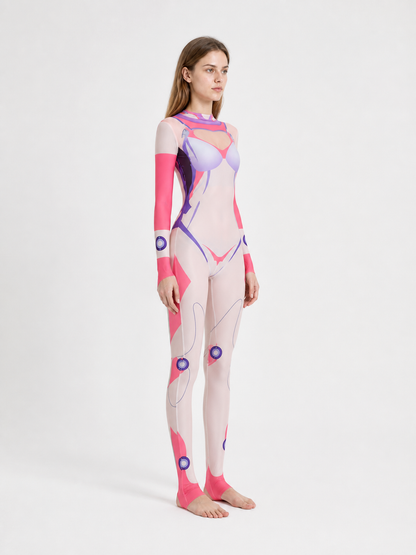 Form-Fitting Cosplay Jumpsuit with Geometric Print side view