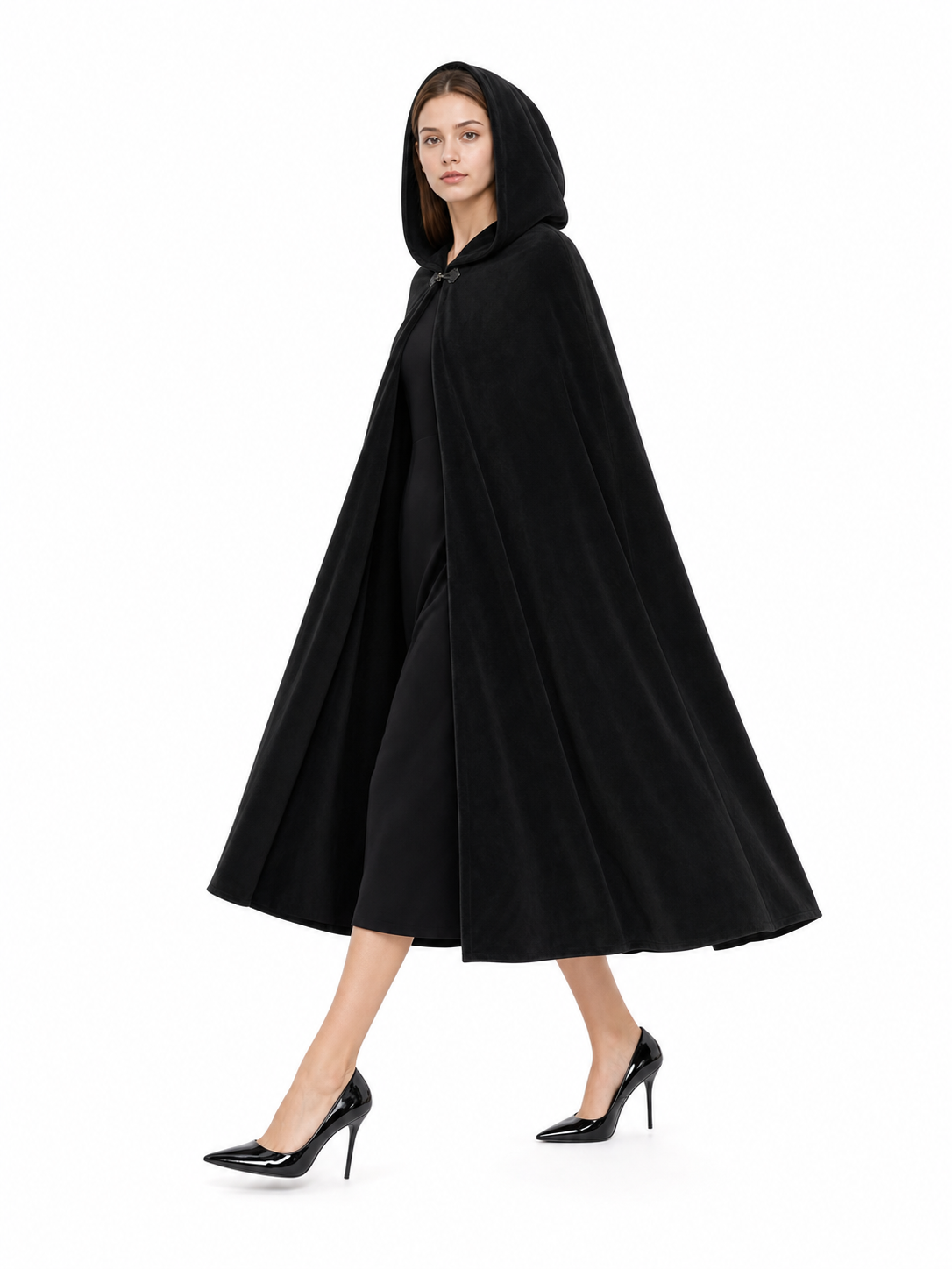 Black costume cloak with a large hood