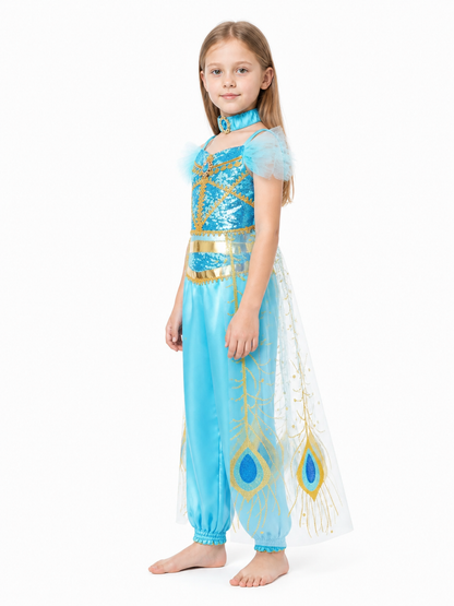 Jasmine Aladdin Costume with Peacock Feathers for Halloween side view