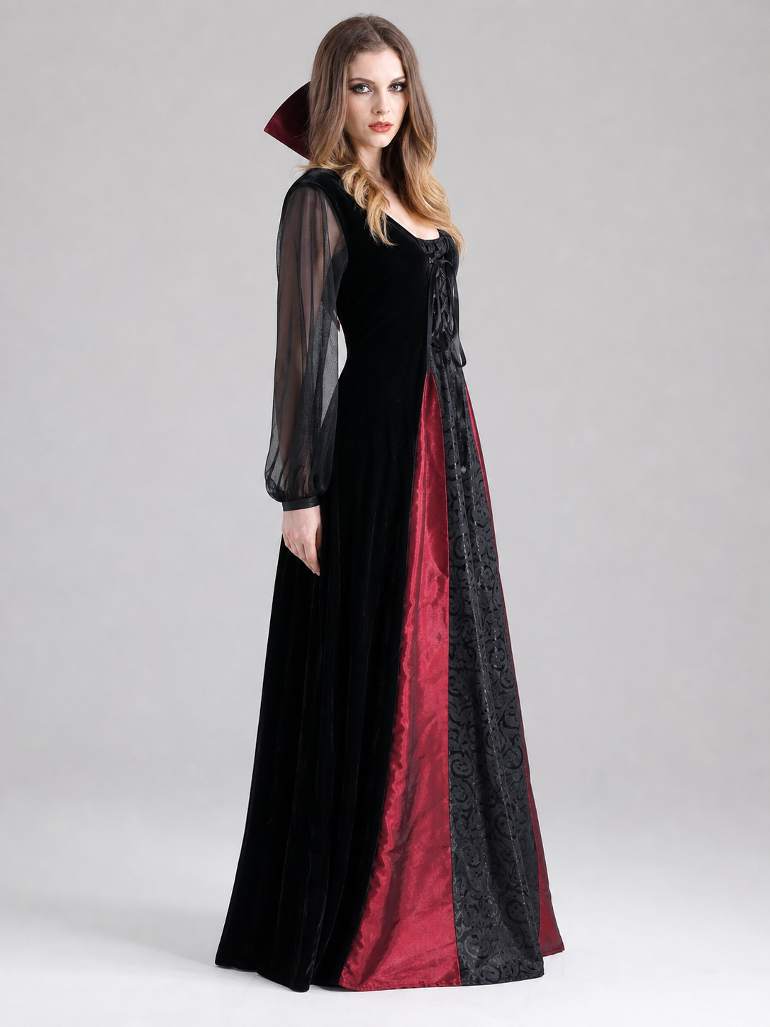 Gothic Halloween Costume Dress with Collar side view 2