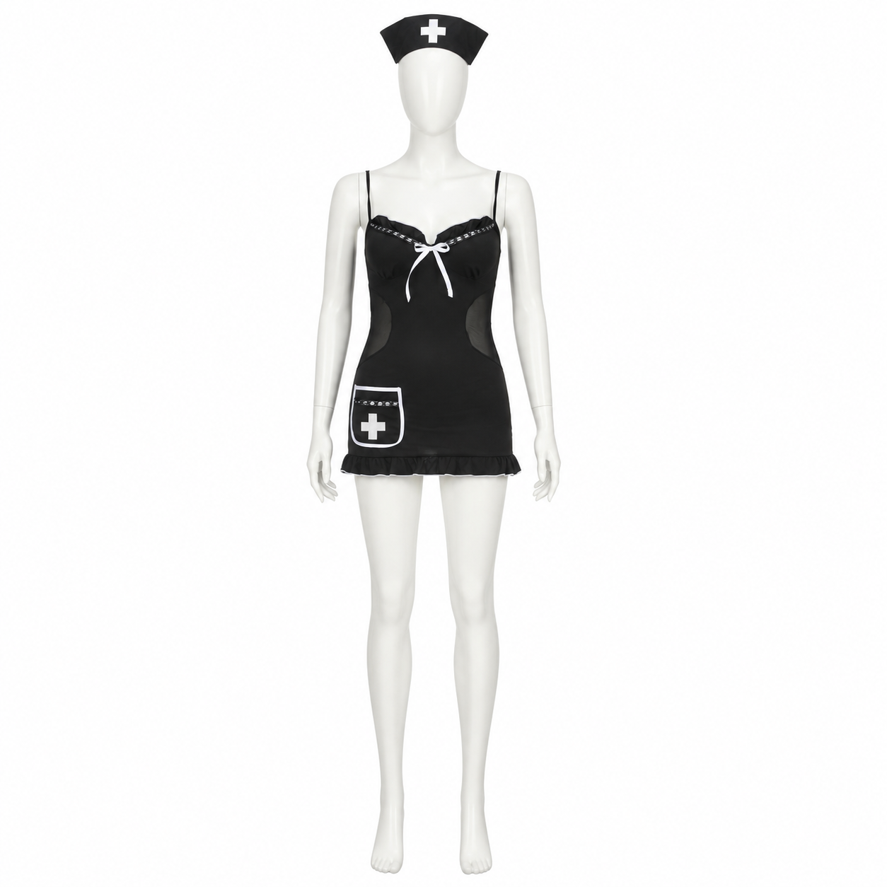 Nurse Dress with Cross, Short and Fitted side view