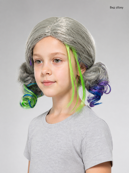 Gray Carnival Wig with Colored Strands for Cosplay