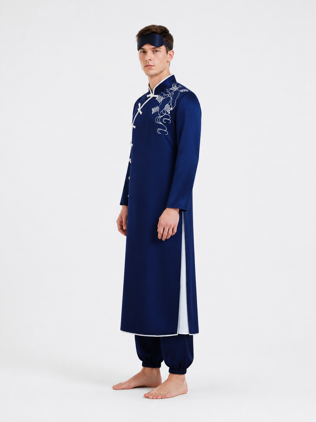 Dark Blue Robe with White Dragon for Cosplay side view