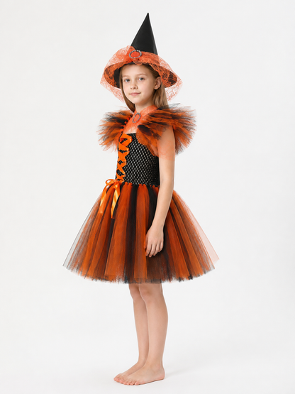 Witch Costume with Full Skirt, Hat, and Cape side view