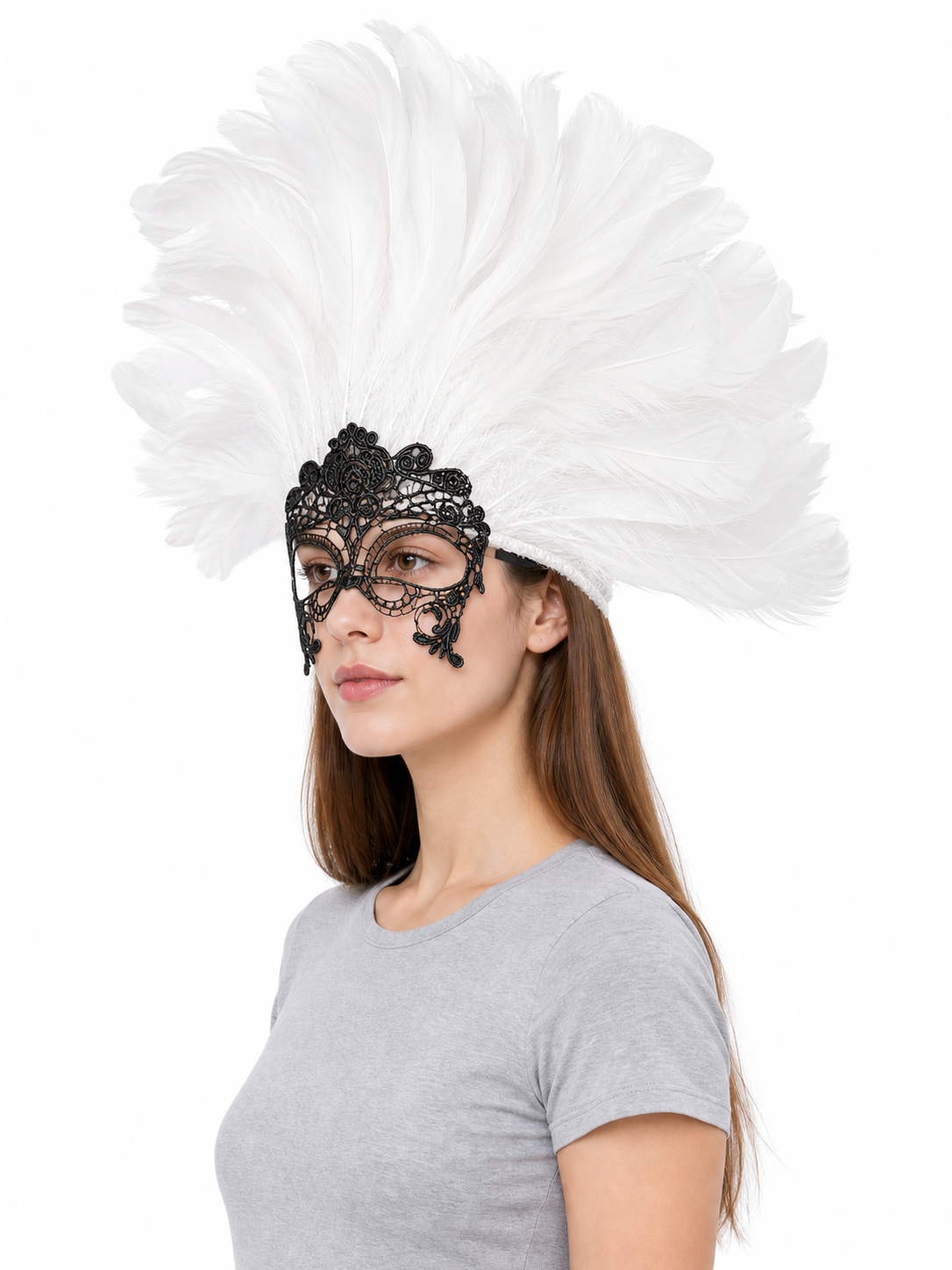 White feather masquerade headpiece product view 24