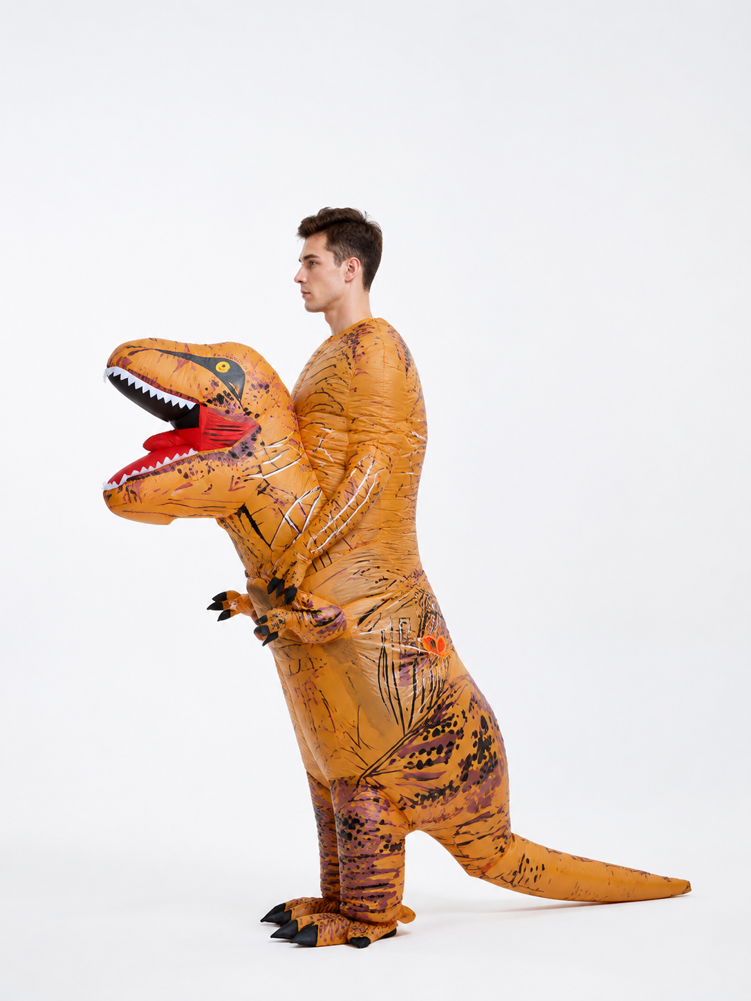 Inflatable Dinosaur Costume with Head, Feet, and Tail side view
