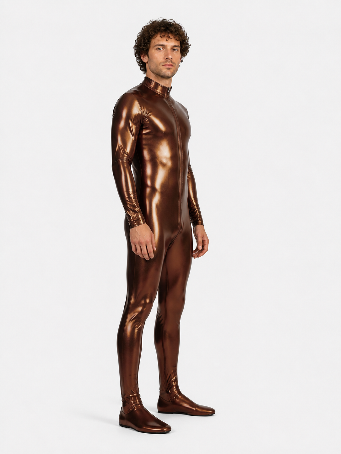 Patent-Finish Form-Fitting Jumpsuit with Zipper side view