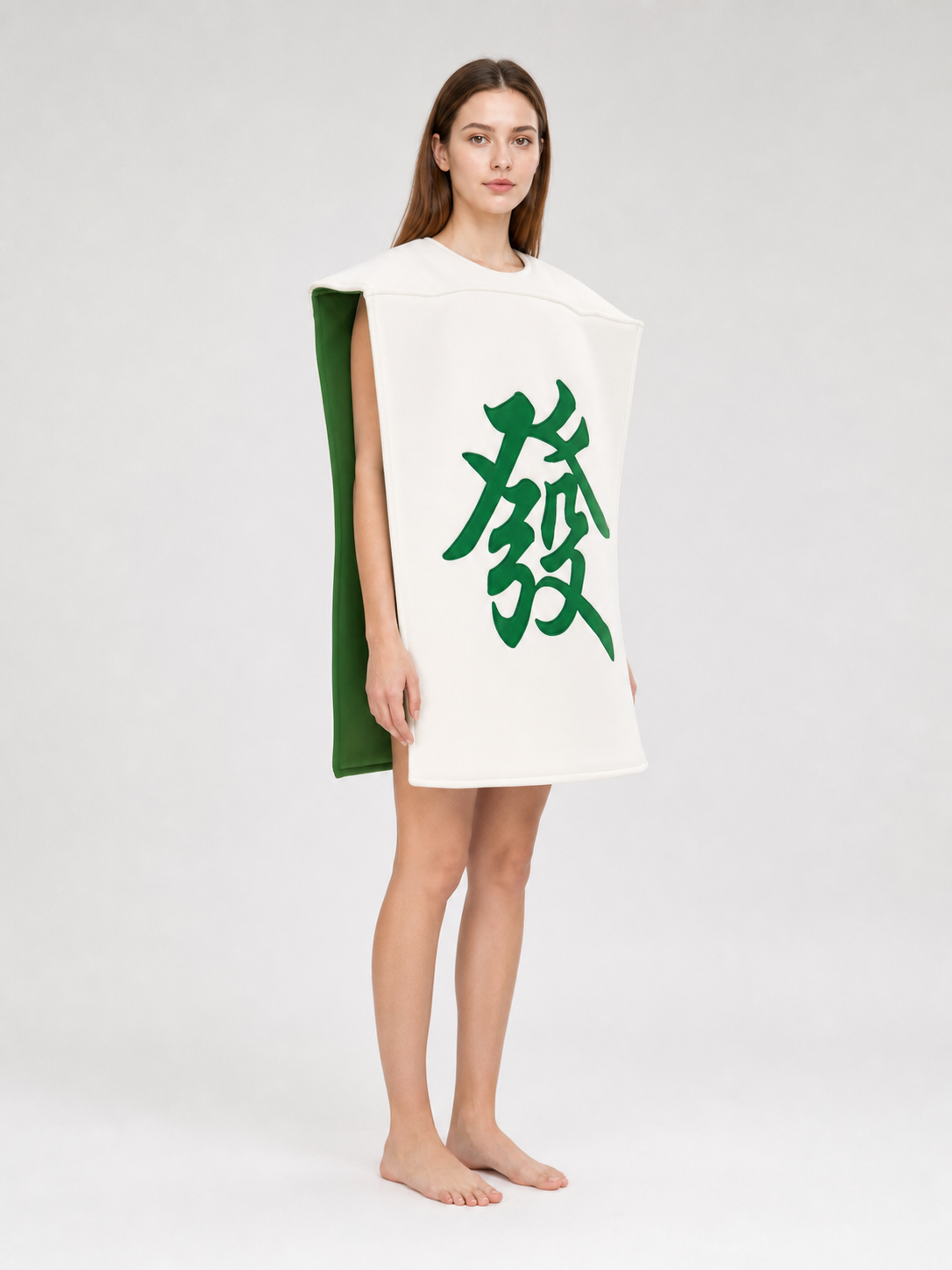 Costume Tunic with Chinese Character, White and Green