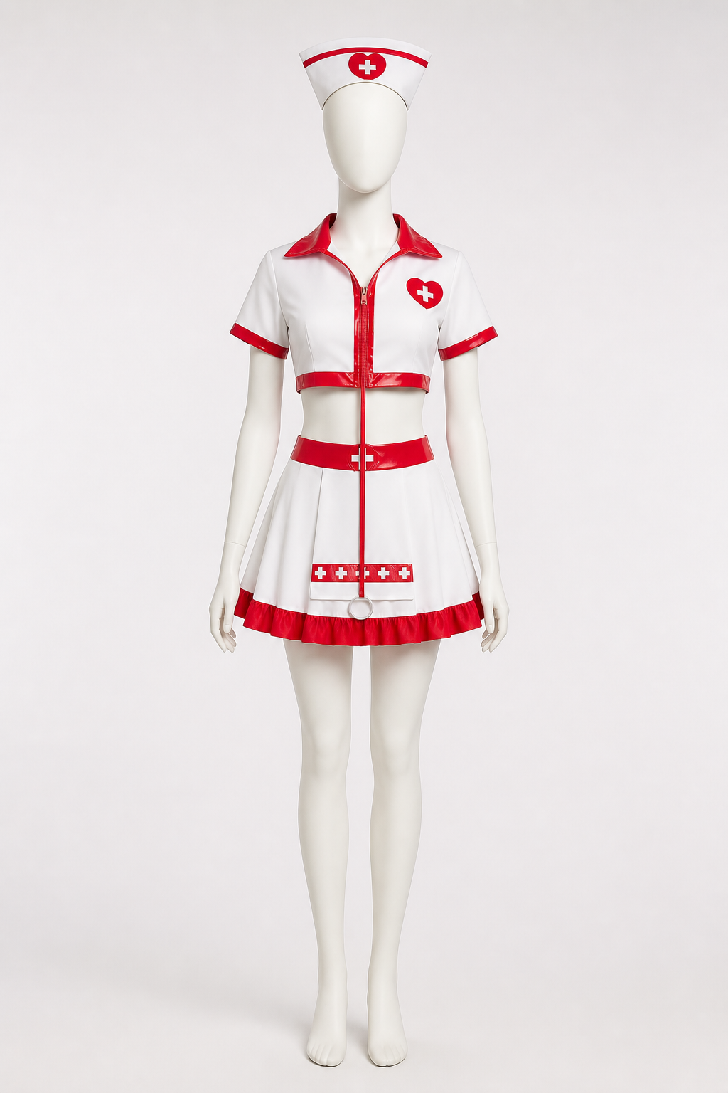 Nurse Costume with Short Top, Pleated Skirt, and Cap side view