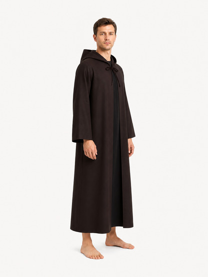 Black Long Hooded Robe with Drawstring side view