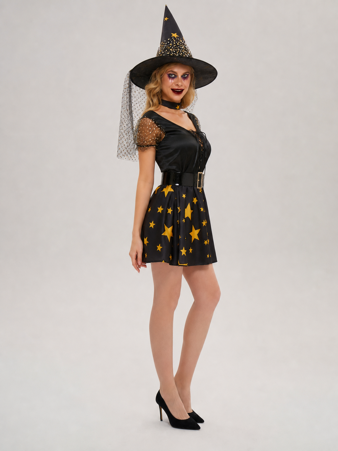 Black Witch Cosplay Dress with Stars