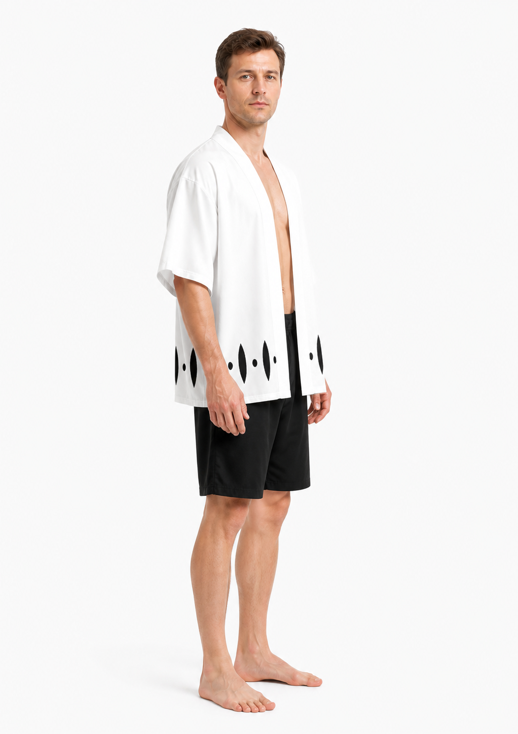 Bleach Cosplay Haori, White with Black Pattern side view
