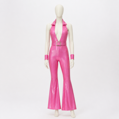 Jumpsuit with a Deep V-Neckline and Flared Legs side view