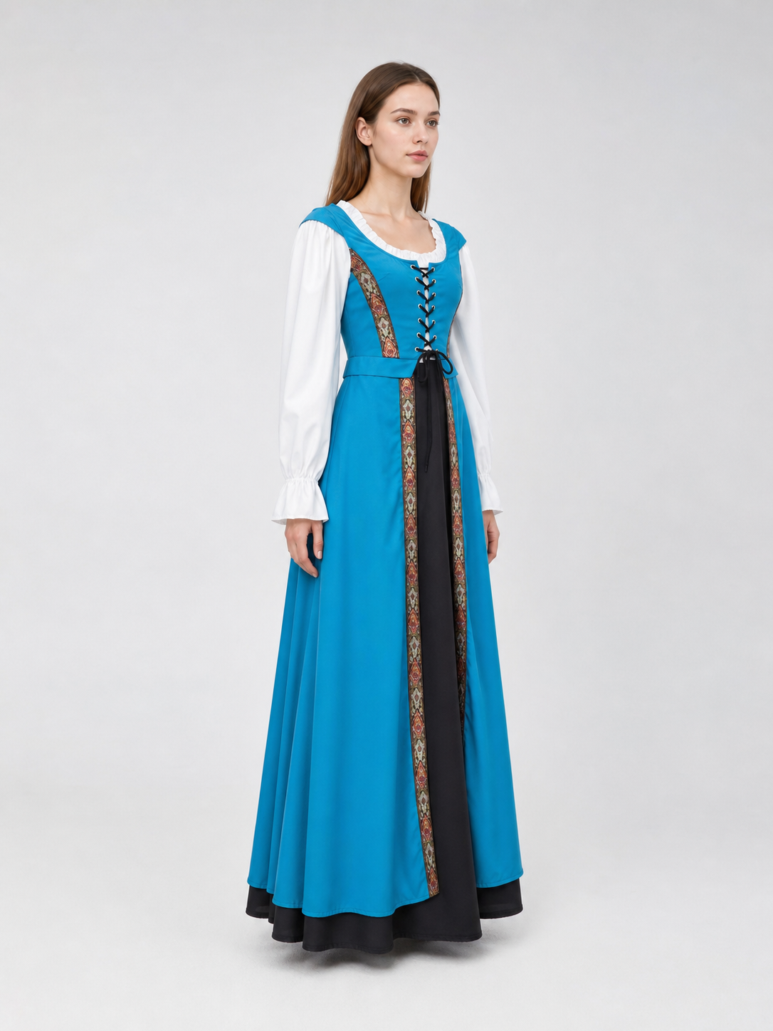Blue Historical Costume with Long Sleeves