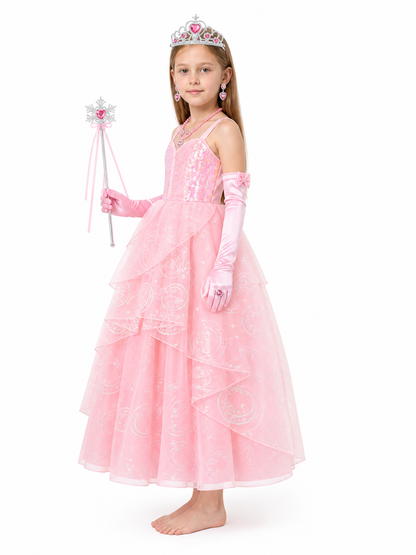 Pink Witch Costume with Sparkles and Accessories side view