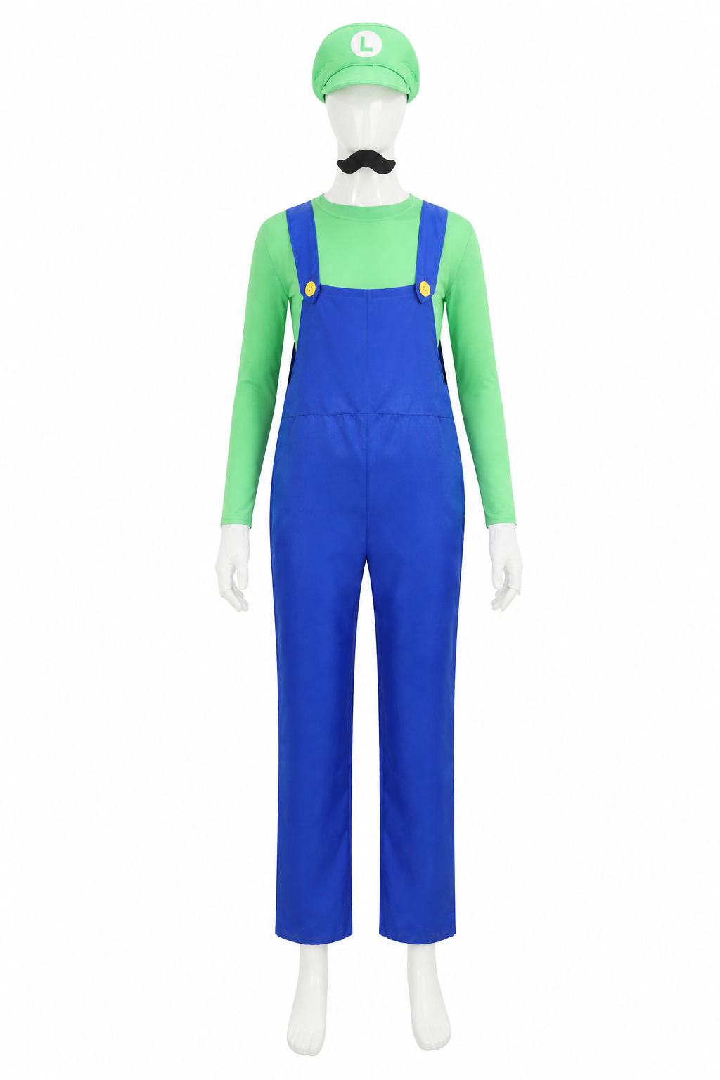 Green Luigi Cosplay Costume with Mustache and Hat side view