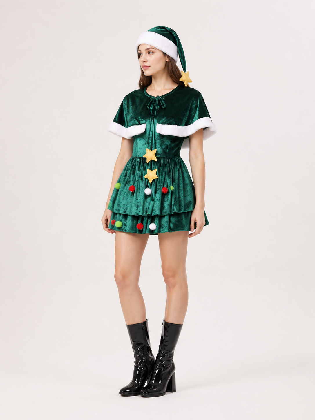 Green Christmas Tree Carnival Costume for Parties side view