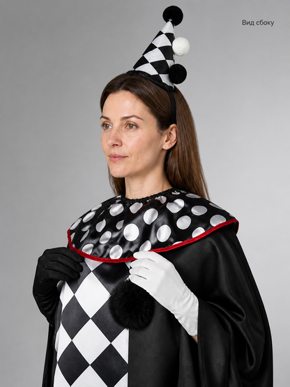 Carnival Clown Hat with Pom-Poms side view