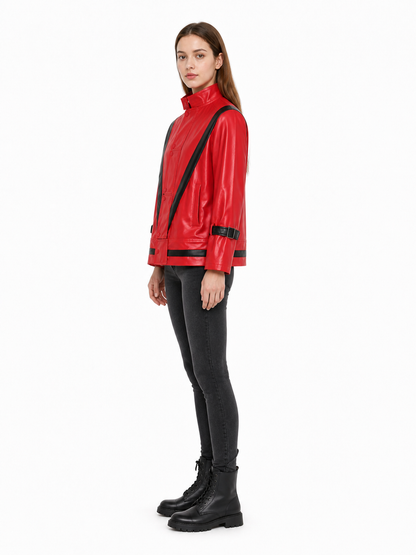 Short Red Jacket with Decorative Straps side view