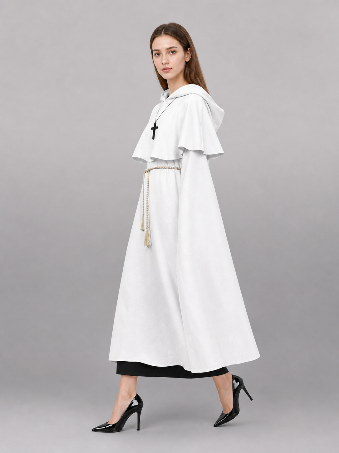 White hooded carnival cloak for cosplay