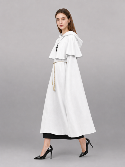 White hooded carnival cloak for cosplay