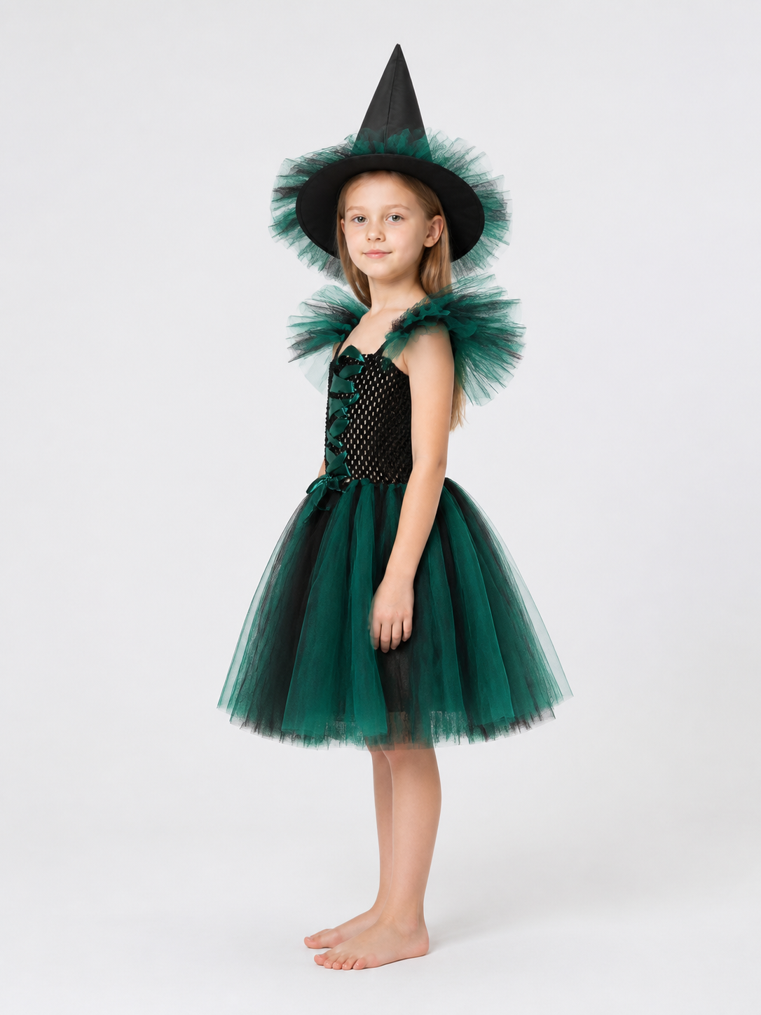 Halloween Witch Costume with Full Skirt and Hat side view