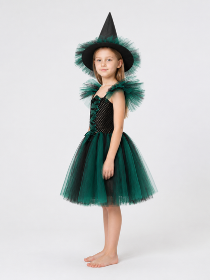 Halloween Witch Costume with Full Skirt and Hat side view