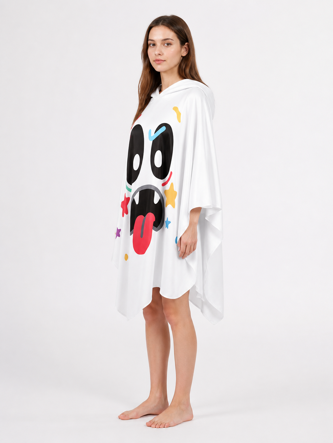 Hooded Cape with Ghost Print side view