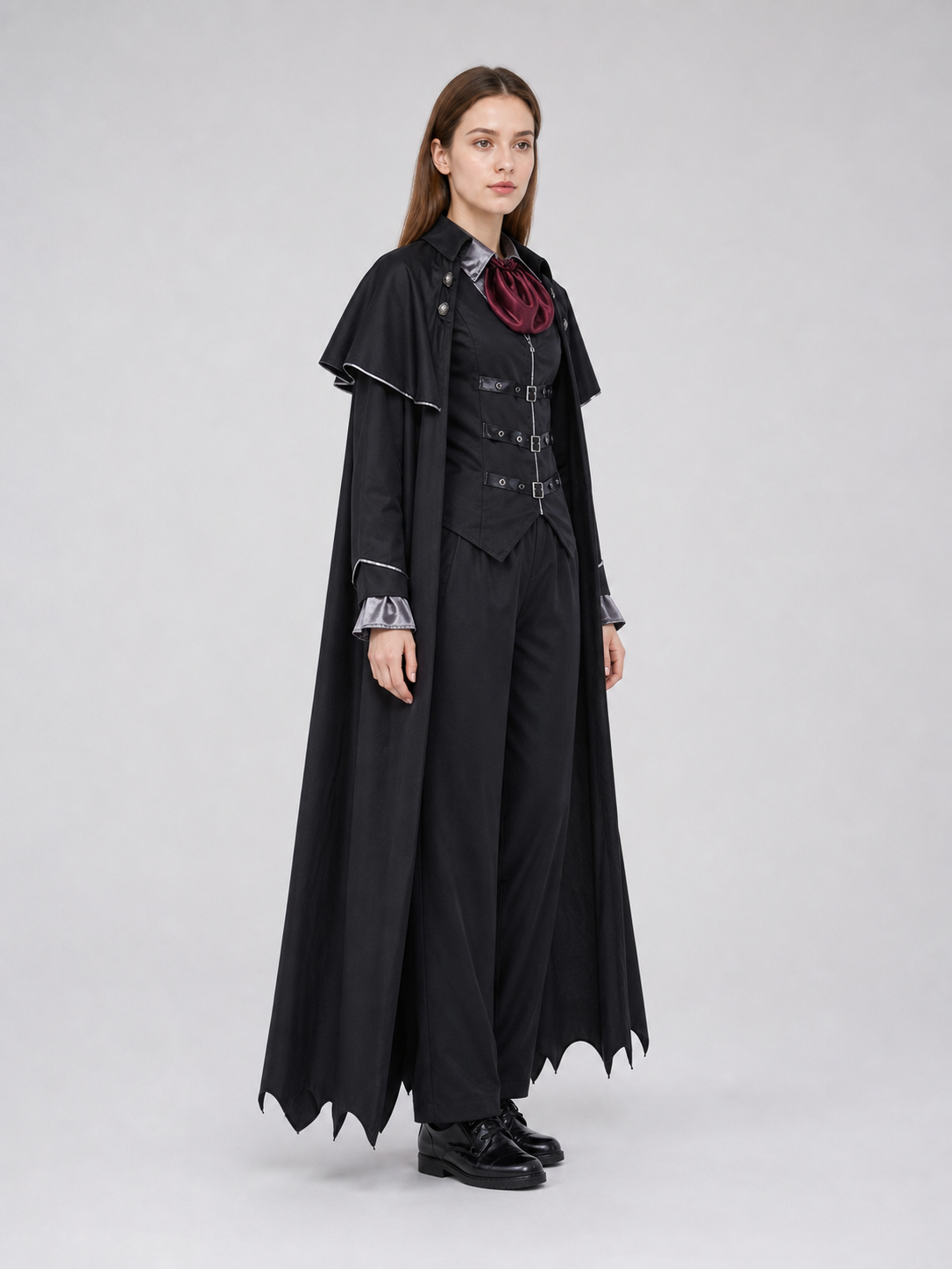 Gothic vampire costume with cloak and top hat