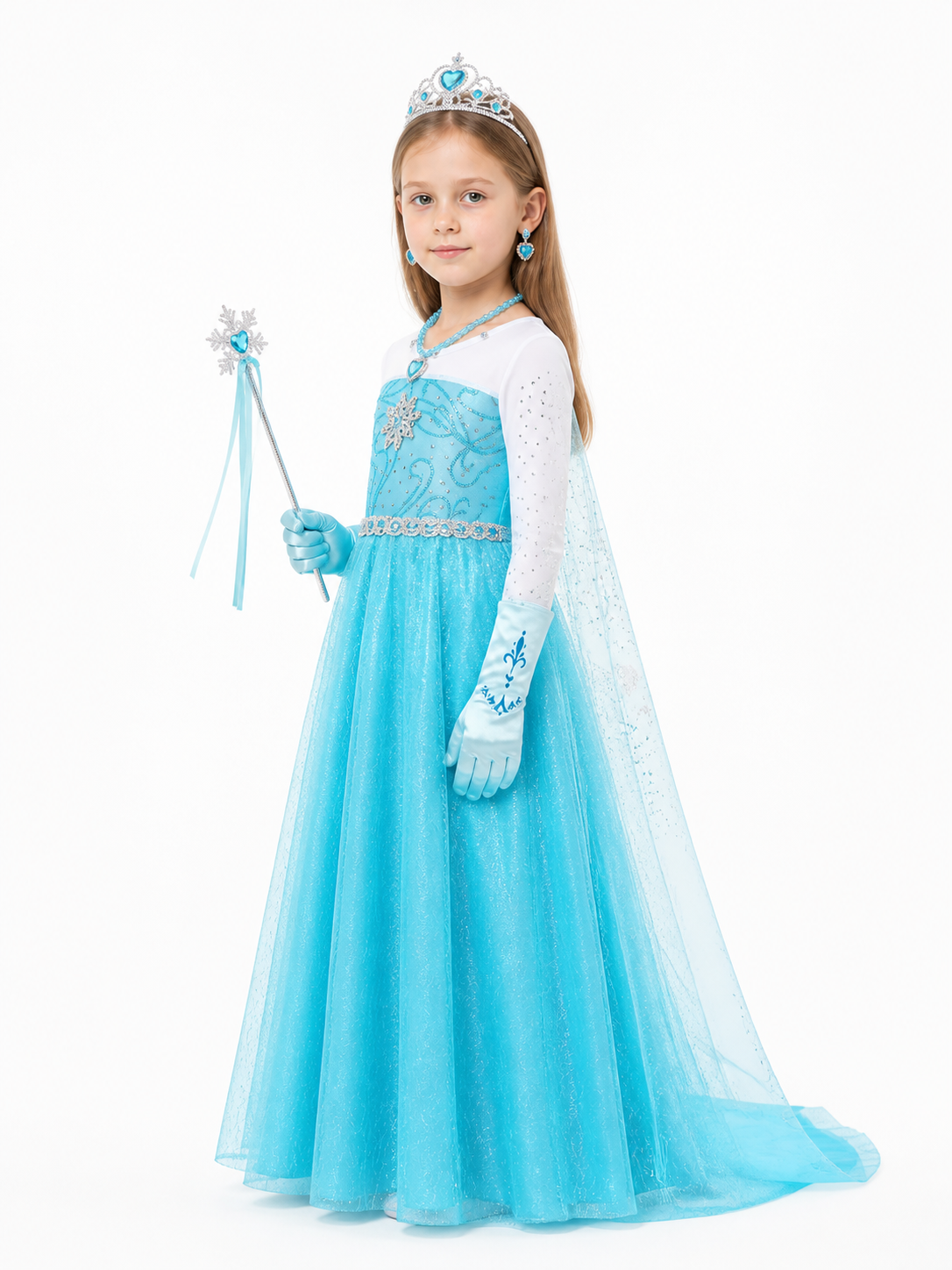 Elsa Costume with Crown and Wand for Halloween side view