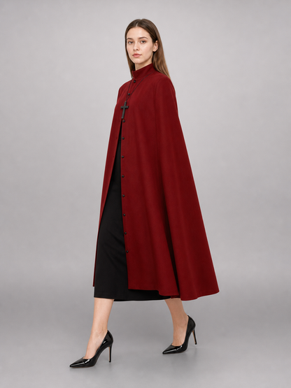 Long Burgundy Cassock with Collar and Buttons