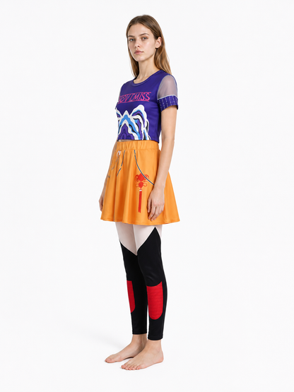 Children's cosplay costume, T-shirt, skirt, and pants side view